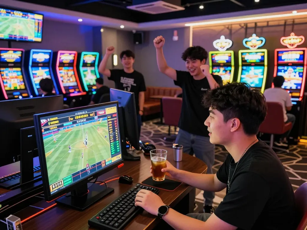 Exciting gambling scene at TV88 link gaming lounge with players engaged in betting activities.