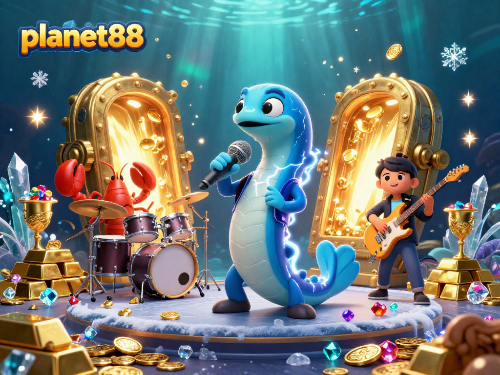 Win big with planet88 in this vibrant underwater casino scene filled with treasures.