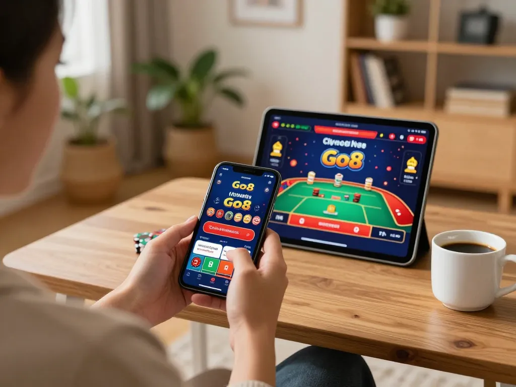 Engaging online gaming experience with the Go8 app on a smartphone, showcasing responsible gambling