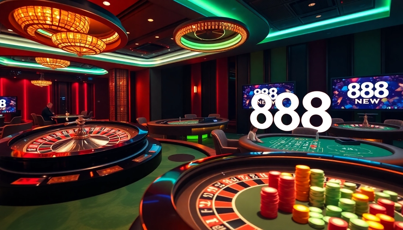 Experience the thrills of gambling at 888 NEW, featuring vibrant casino games and poker tables.