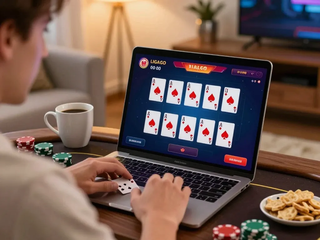 LIGALGO user enjoying live dealer blackjack while maintaining responsible gaming practices in a cozy environment