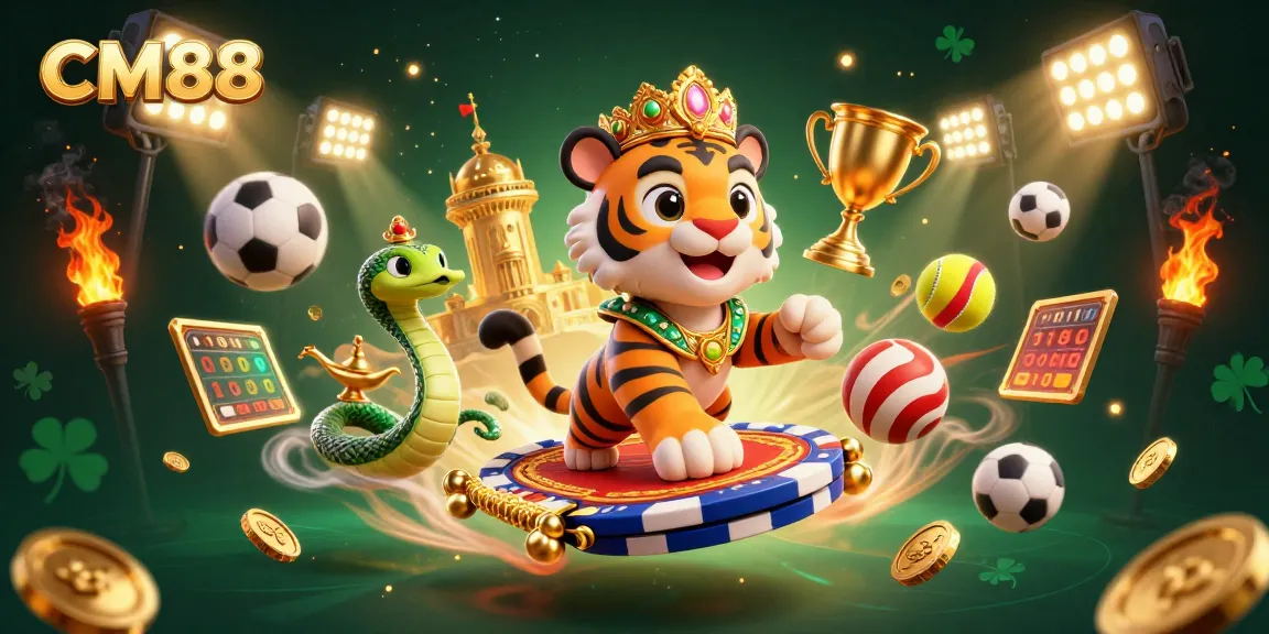 Experience thrilling gaming moments with CM88 in a vibrant 3D casino illustration.