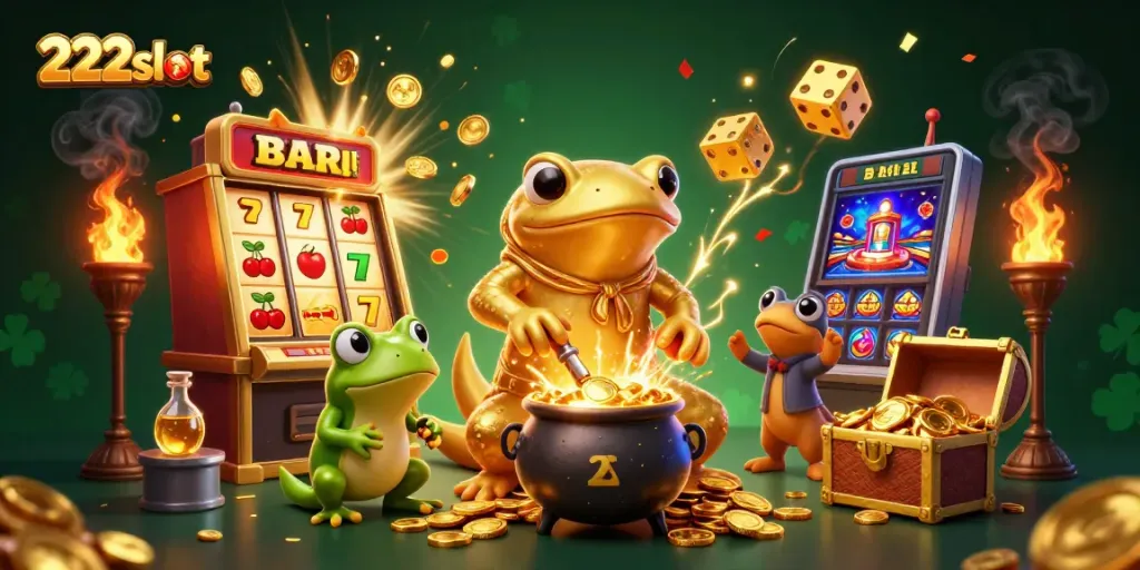 Memegang kendali permainan 222slot dengan karakter alkemis di laboratorium kaya simbol keberuntungan dan permainan slot.