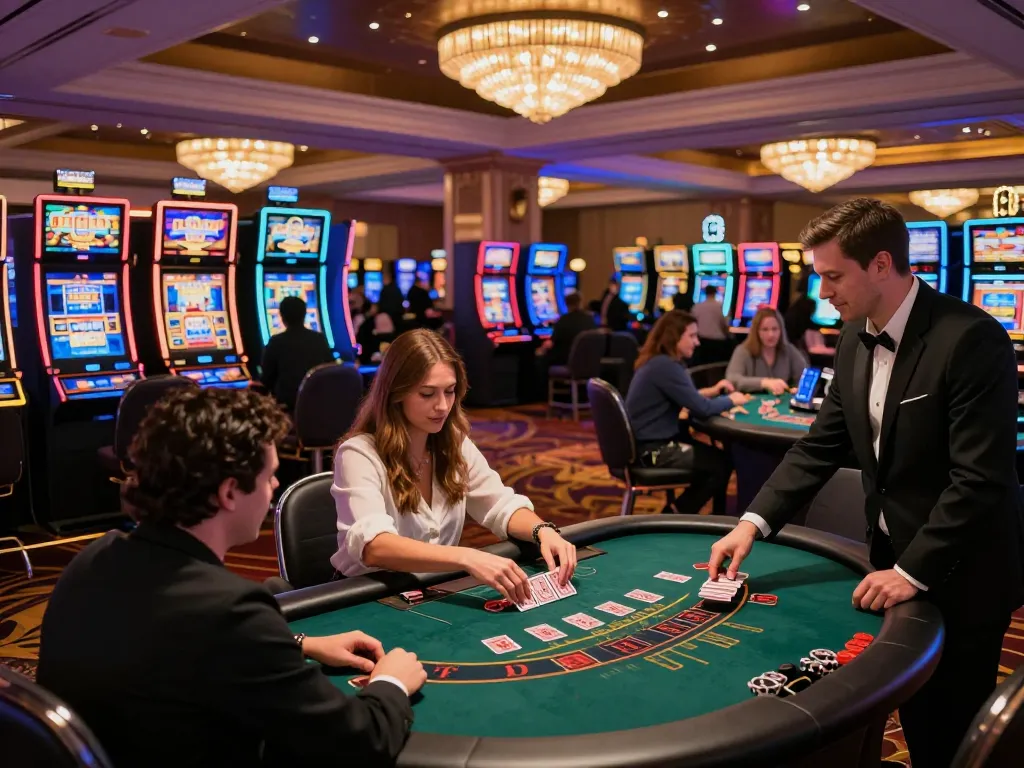 CM88 players engaging at a vibrant casino floor with dynamic gaming action and sophisticated atmosphere