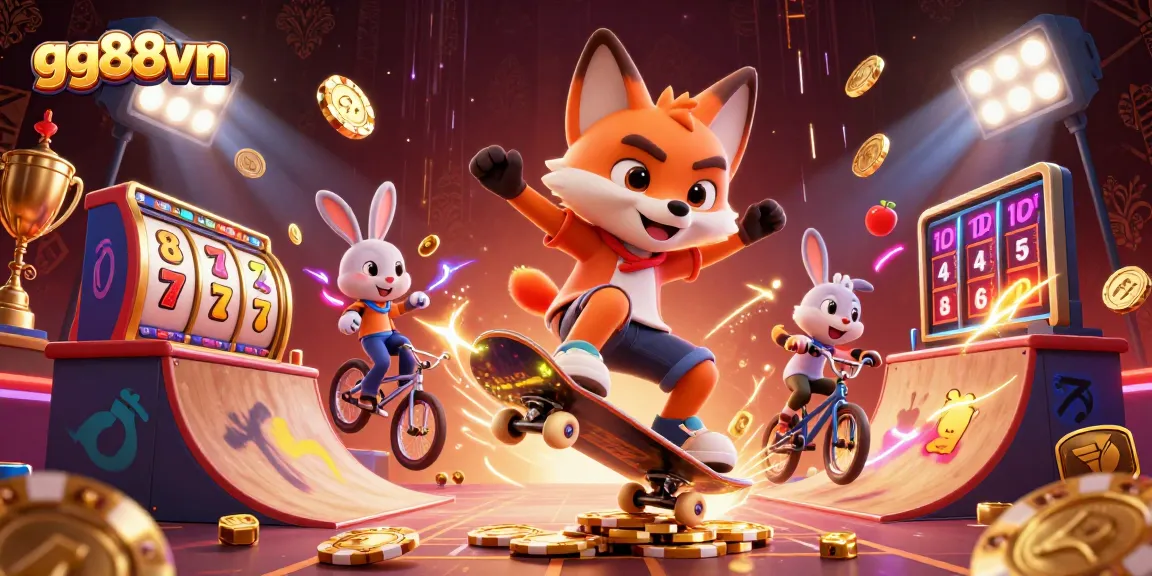 Engage in thrilling gaming at gg88vn with vibrant casino-themed 3D illustration showcasing dynamic action.