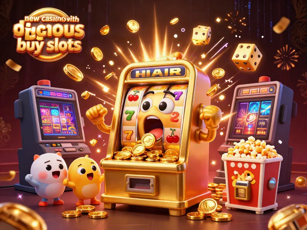 Watch a golden slot machine celebrate a jackpot, embodying new casinos with bonus buy slots excitement.