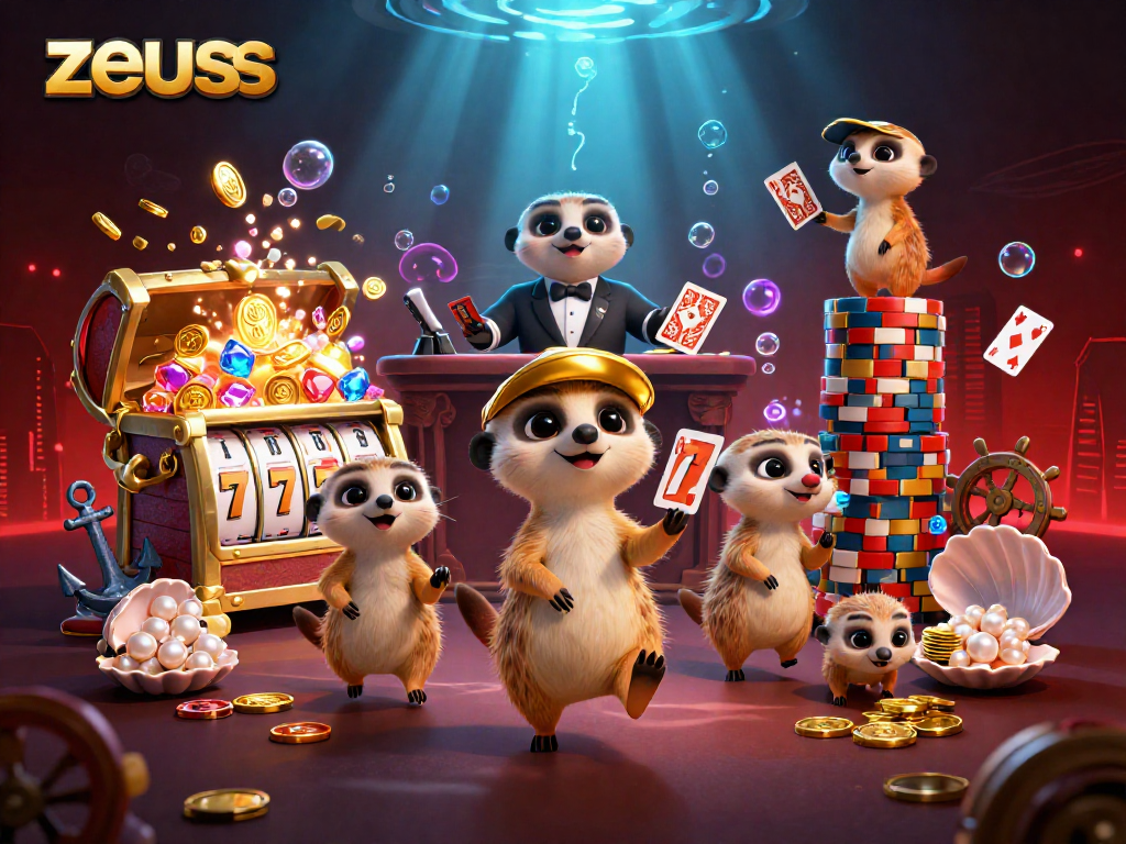 Experience the thrilling zeus slot adventure with lively meerkats running a vibrant casino operation.