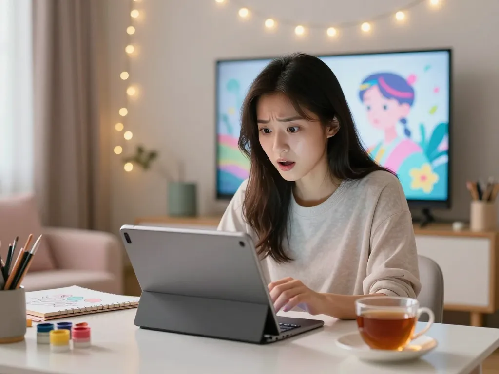 Young woman interacting with an AI chatbot in a cozy home setting, exploring ai nsfw creativity through technology.