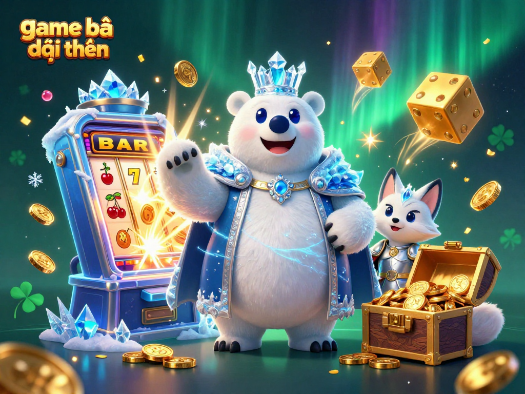 Engage in exciting game bài đổi thưởng with a vibrant 3D casino illustration showcasing polar characters and thrilling game elements.