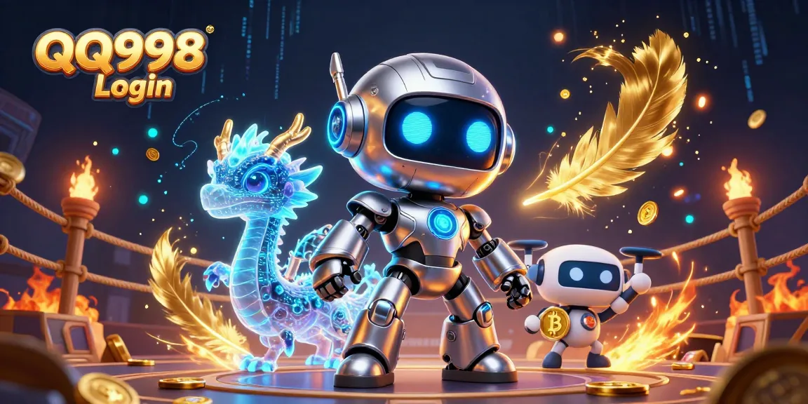 Experience seamless gaming with QQ998 Login, featuring a thrilling cyberpunk casino backdrop.