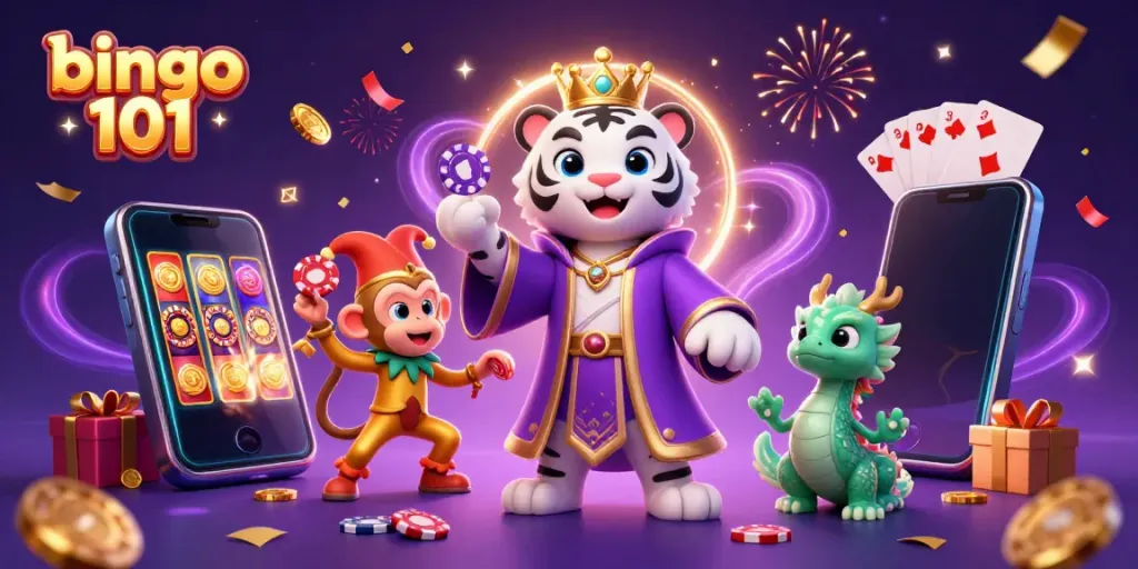 Experience the excitement of bingo 101 with engaging characters and vibrant casino elements in a magical setting.