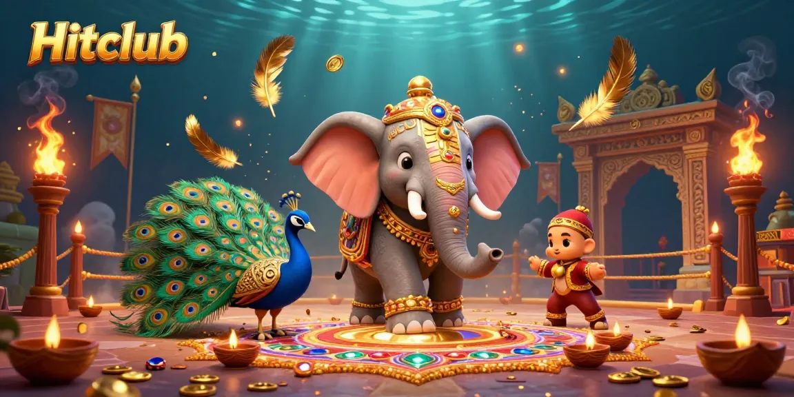 Engaging scene of Hitclub with a colorful Diwali-themed elephant and gaming elements, showcasing vibrant gambling excitement.