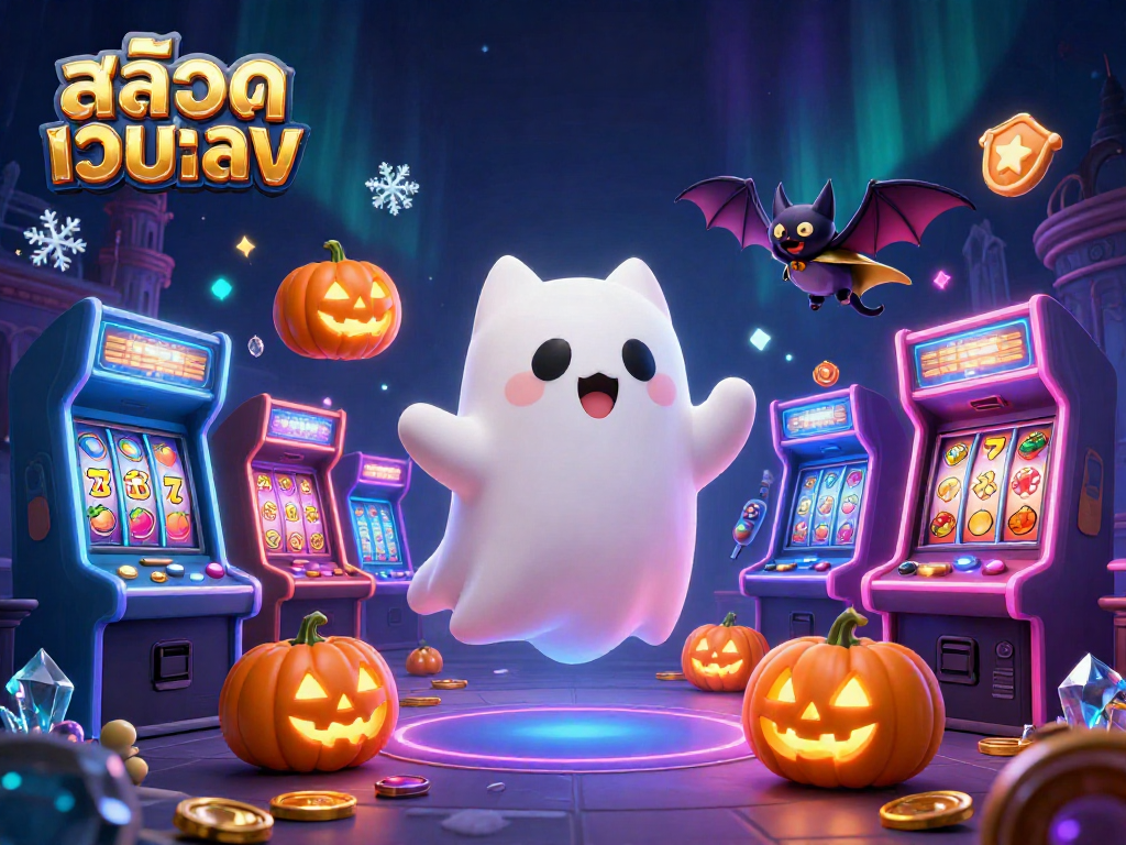 Spin and win with สล็อตเว็บตรง as friendly ghost cat and vampire bat navigate the haunted casino.