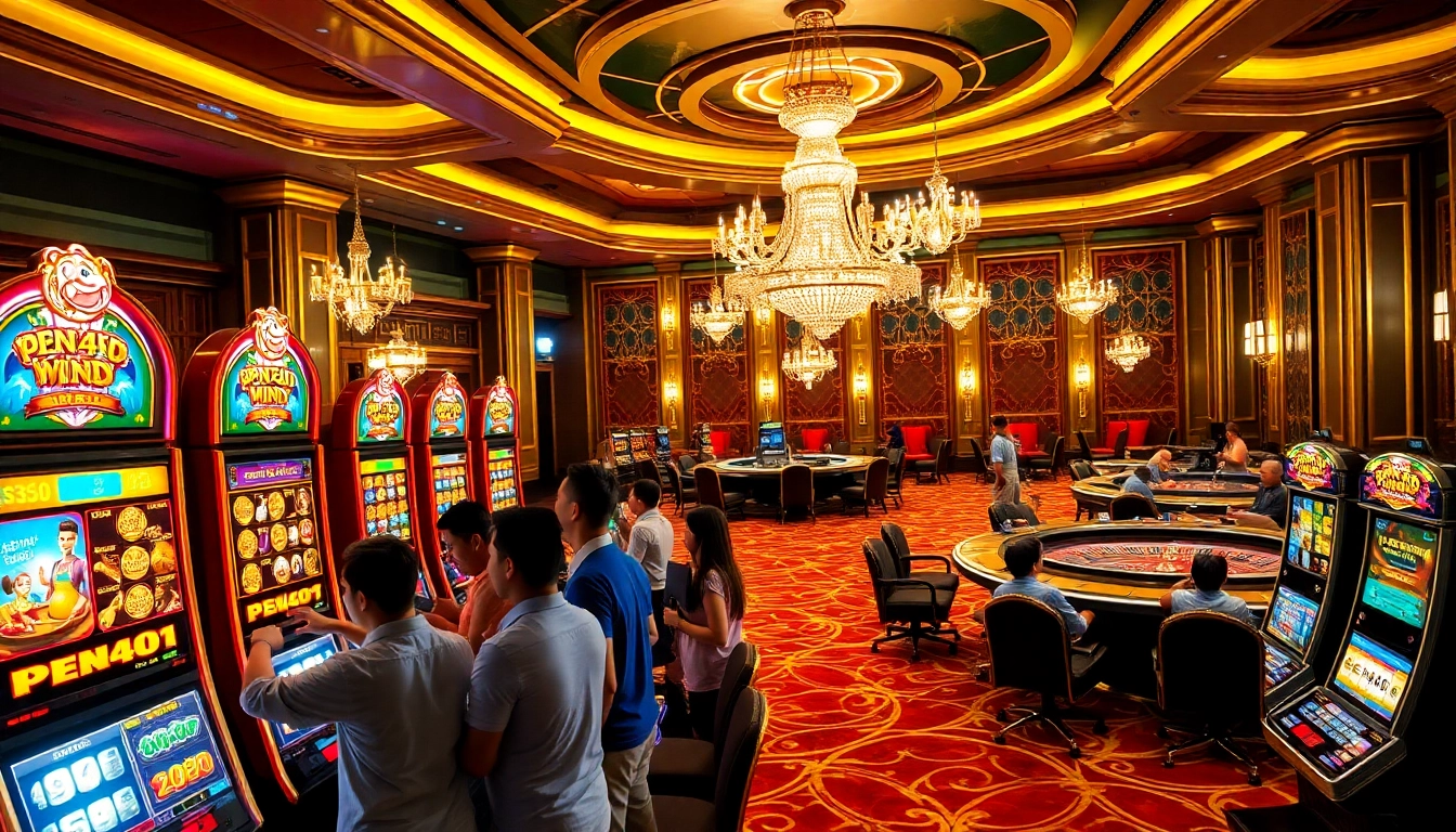 PEN4D players enjoying vibrant slot machines in an exciting casino atmosphere.
