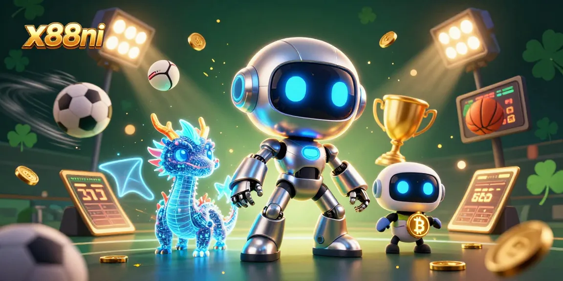 Experience thrilling gaming action at x88ni with neon robot characters amidst a vibrant casino atmosphere.
