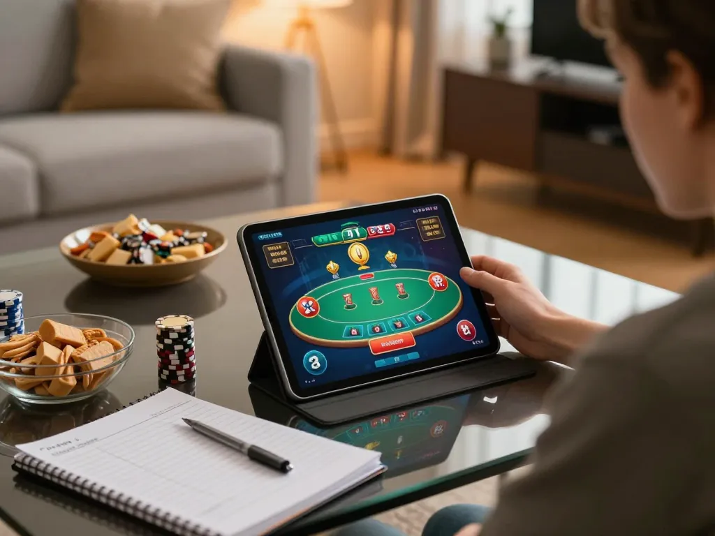 Engaged player enjoying go88 online casino game on a tablet in a cozy living room