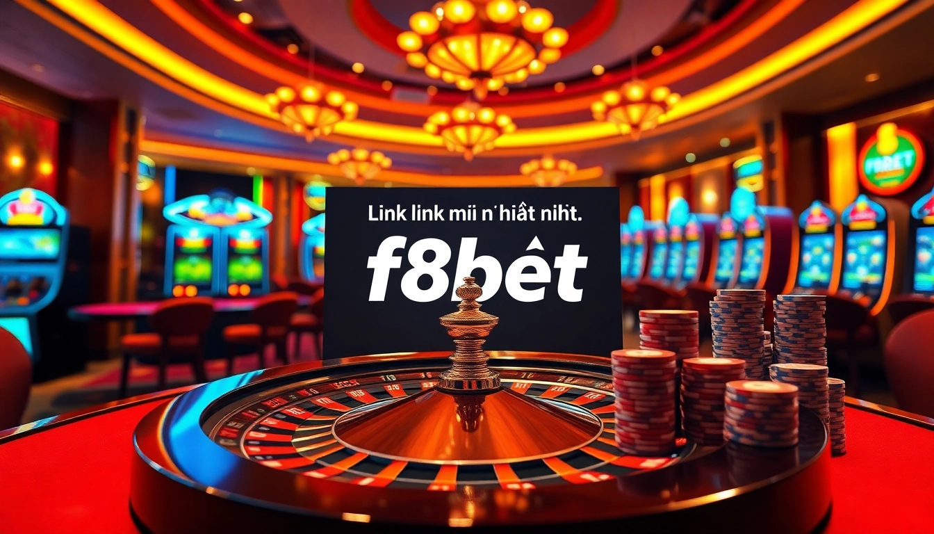 Players explore exhilarating online gambling through the Link mới nhất f8bet amidst a luxurious casino ambiance.