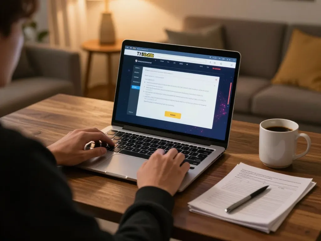 Engaging in online gambling at Tr88 com with a laptop and strategy notes.