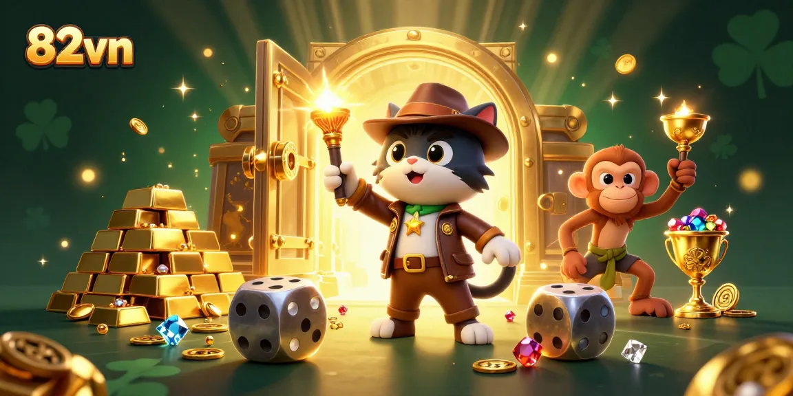 Engage with 82vn's thrilling casino adventure featuring a cat archaeologist uncovering treasures.