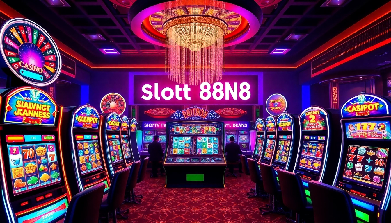 Players enjoying thrilling games on the slot888 platform with vibrant slot machines and casino ambiance.