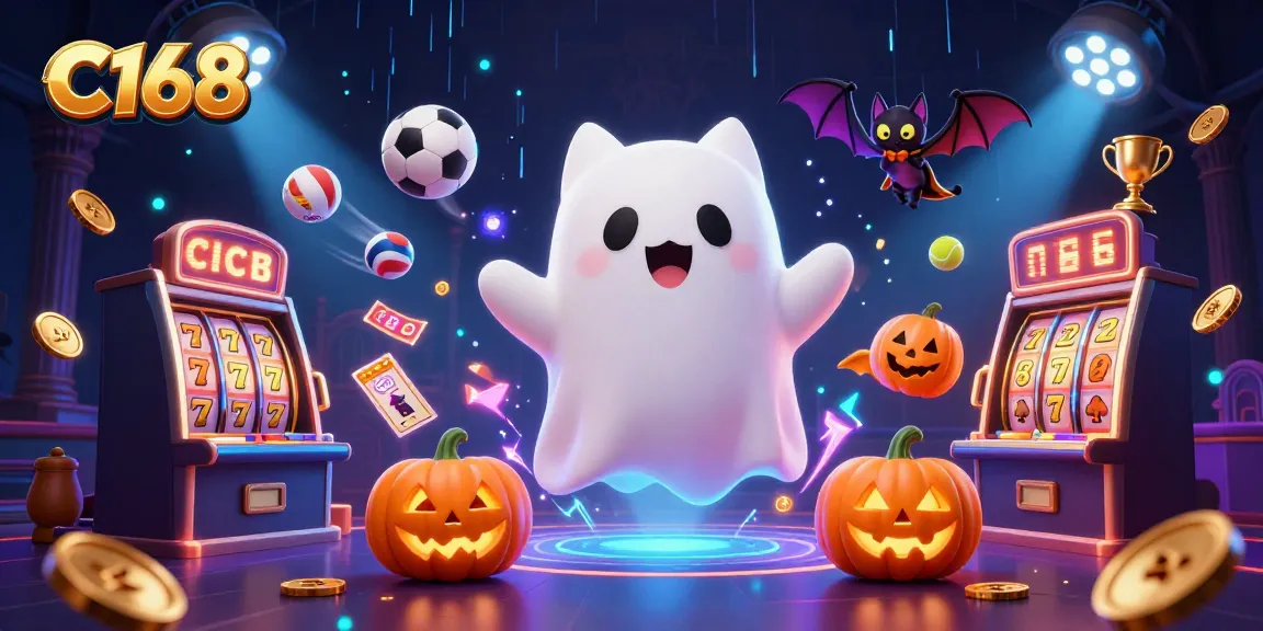 C168 brings thrilling casino excitement with a ghost cat and bat in a vibrant haunted setting