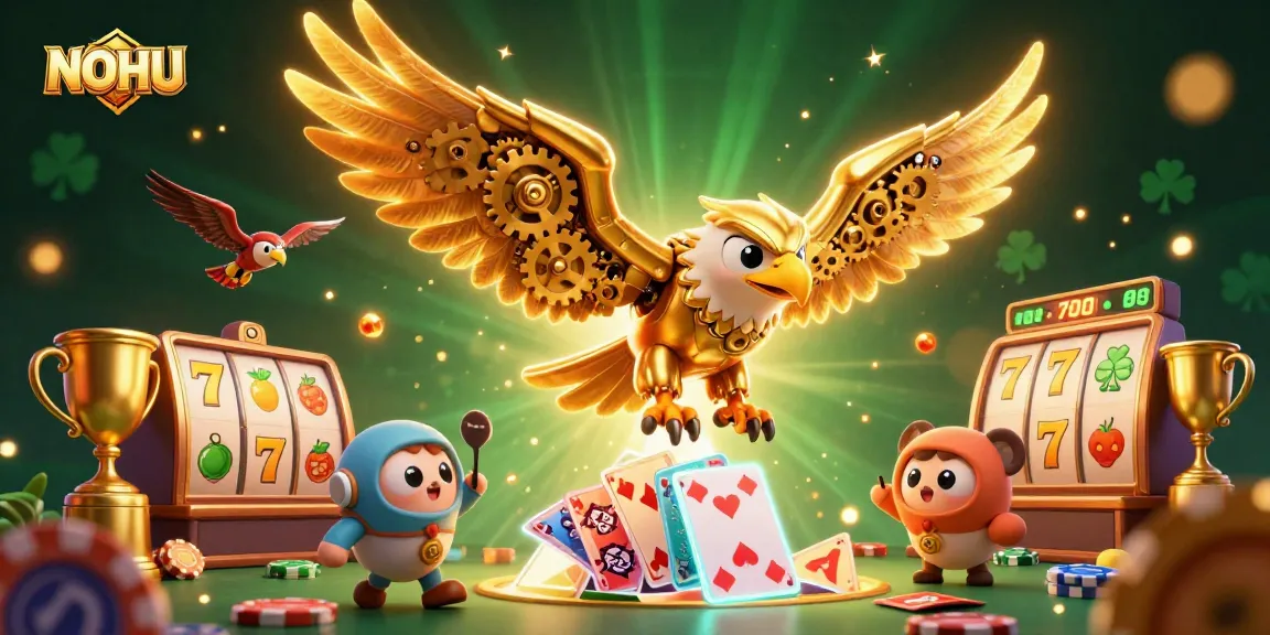 Engage with NOHU's thrilling 3D casino illustration, featuring dynamic gaming elements in a vibrant atmosphere.