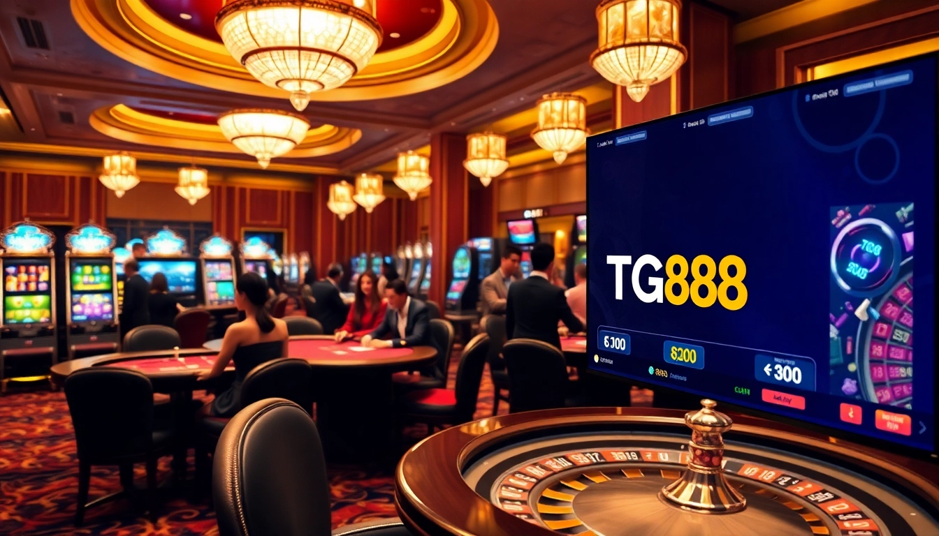 Experience excitement and winning moments at TG88 with vibrant casino chips and roulette wheels.