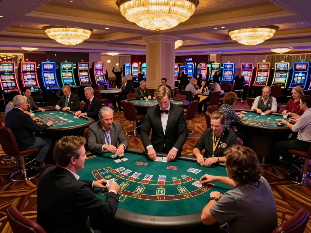 Players strategizing at a blackjack table in an upscale casino, capturing the excitement of cloud-africa gaming