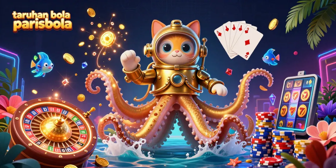Engage in taruhan bola parisbola with a captivating 3D casino scene featuring golden treasures and vibrant gaming elements.