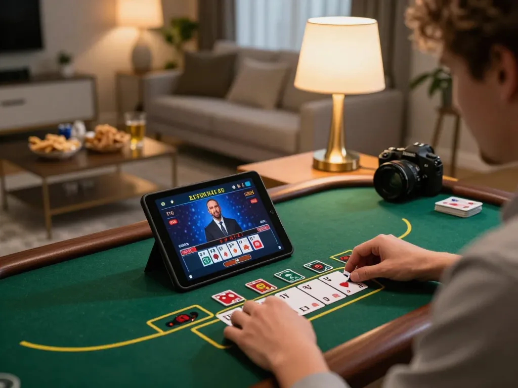 Engaging in online blackjack at sc88.com from a cozy home setup, showcasing immersive gaming