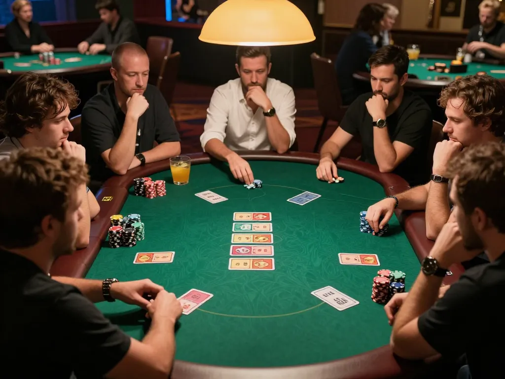 Engaged players at okwin poker night showcasing strategy and excitement in a lively casino.