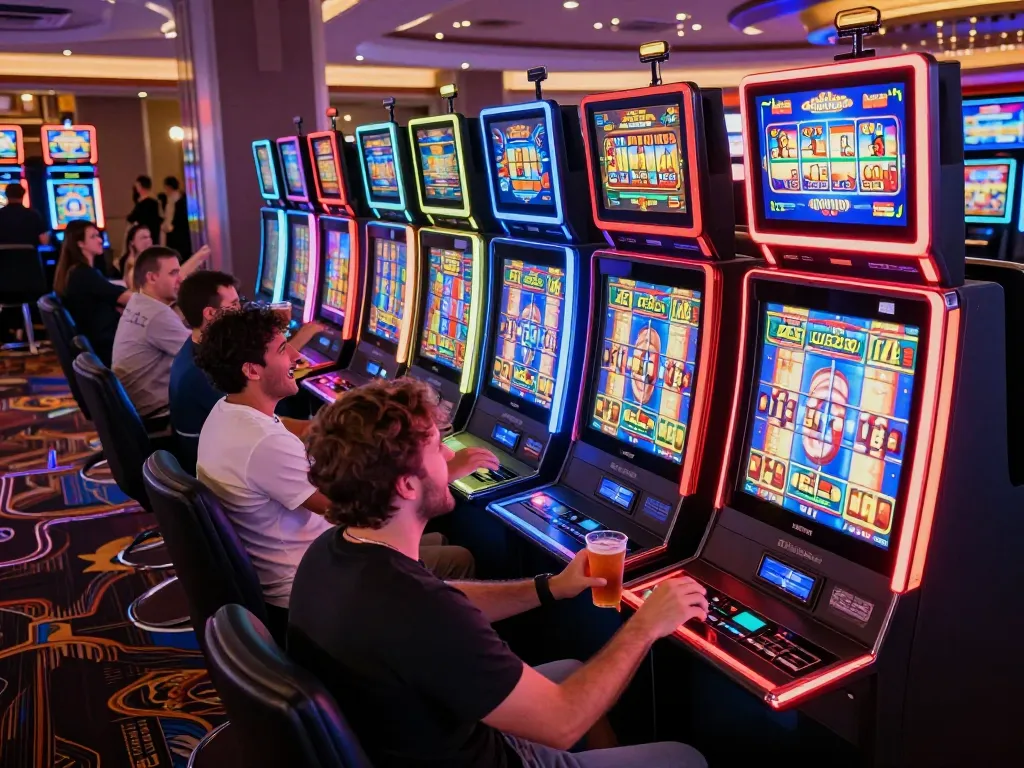 Players enjoying vibrant slot machines at the lively mainecoasthemp casino, immersing in the thrill of winning.