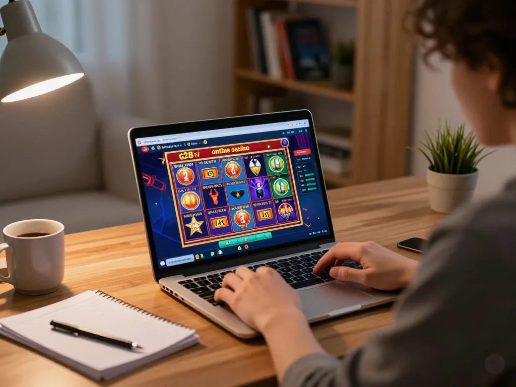 Experience strategic online gambling with g28tv's immersive gaming interface in a cozy home setting.