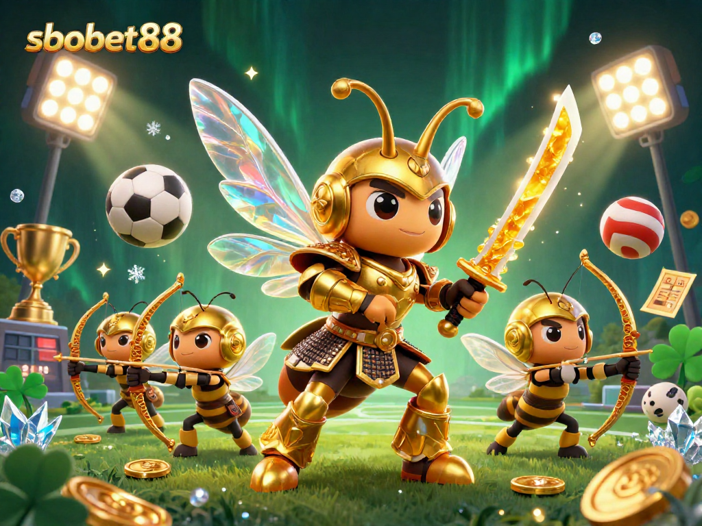 SboBet88 sports betting dynamic illustration featuring a golden hornet and bee archers with exciting gameplay elements.