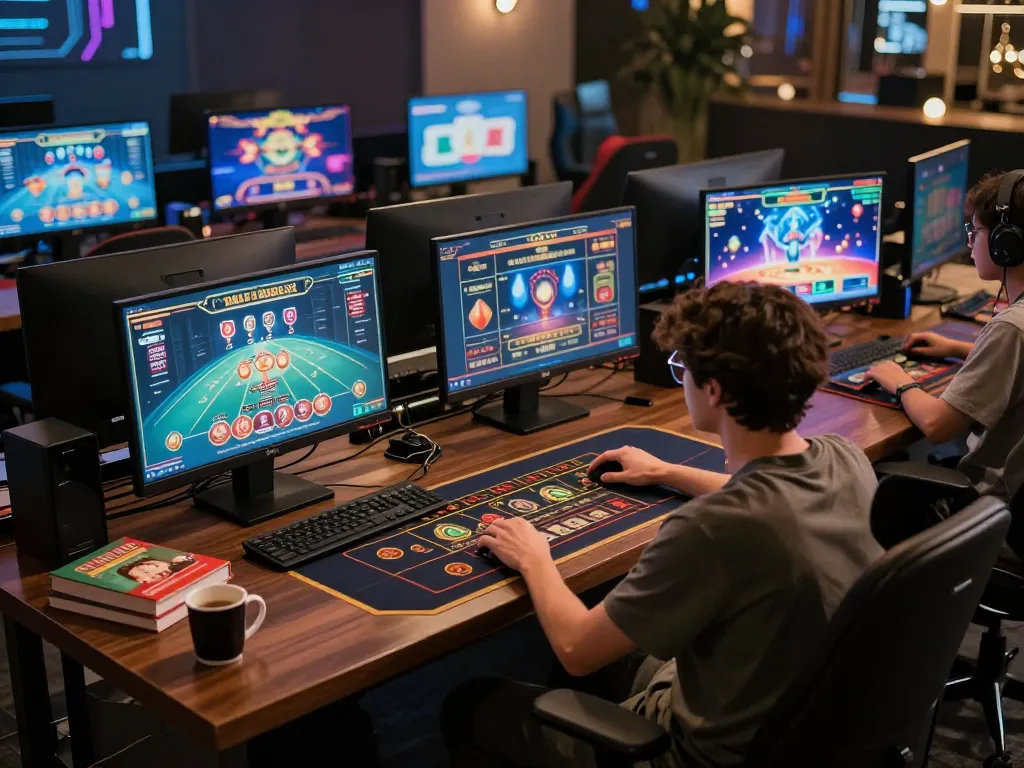Engaged player strategizing on TESLA388 platform in a modern home gaming setup