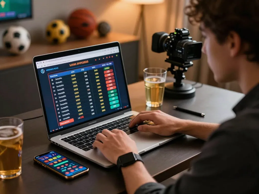 Engaged user placing bets on cm88 while strategically analyzing sports odds on a laptop