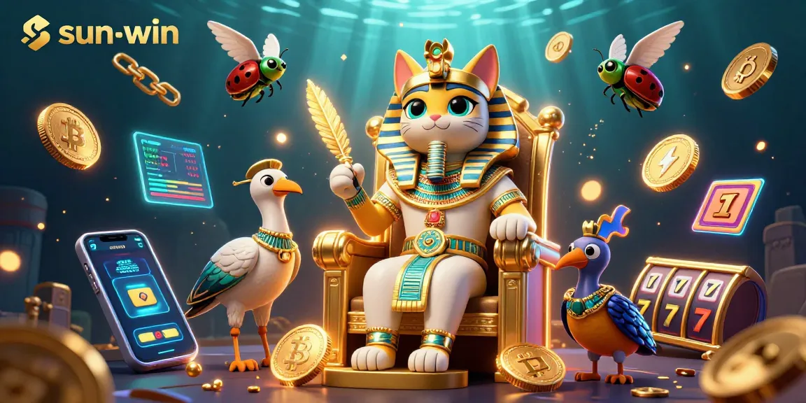Engage in the sun-win slots experience with a dynamic Egyptian-themed casino illustration highlighting vibrancy and excitement.
