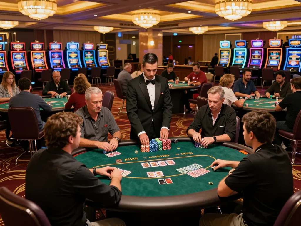 Players engaging in a strategic poker game at MM88 casino, colorful chips stacked prominently.