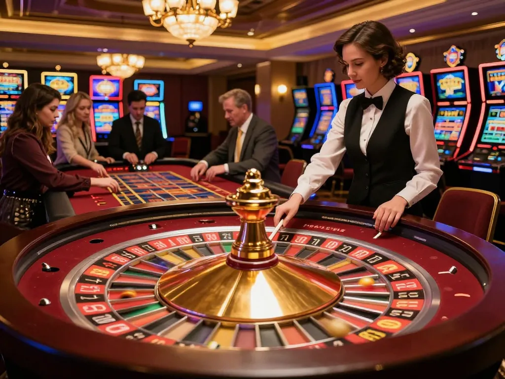 Sunwin players engaging with exciting roulette gameplay in a luxurious casino environment.