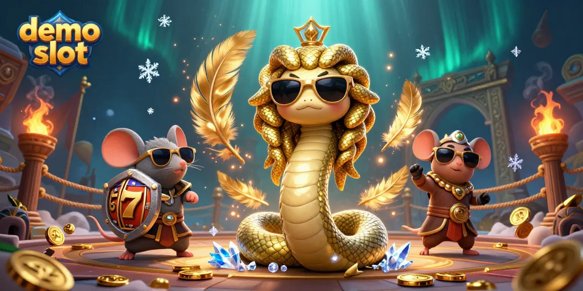 Spin demo slot reels with friendly Medusa and warrior characters in a vibrant casino arena.
