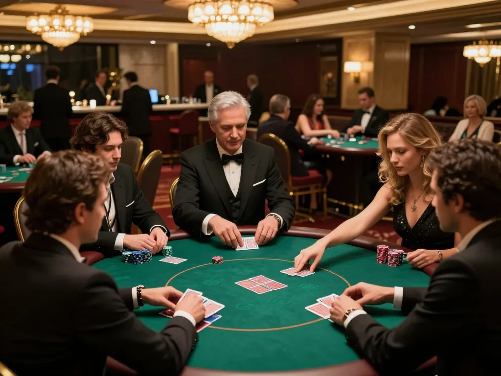 888New poker room showcasing high-stakes gameplay with elegant players and vibrant ambiance.