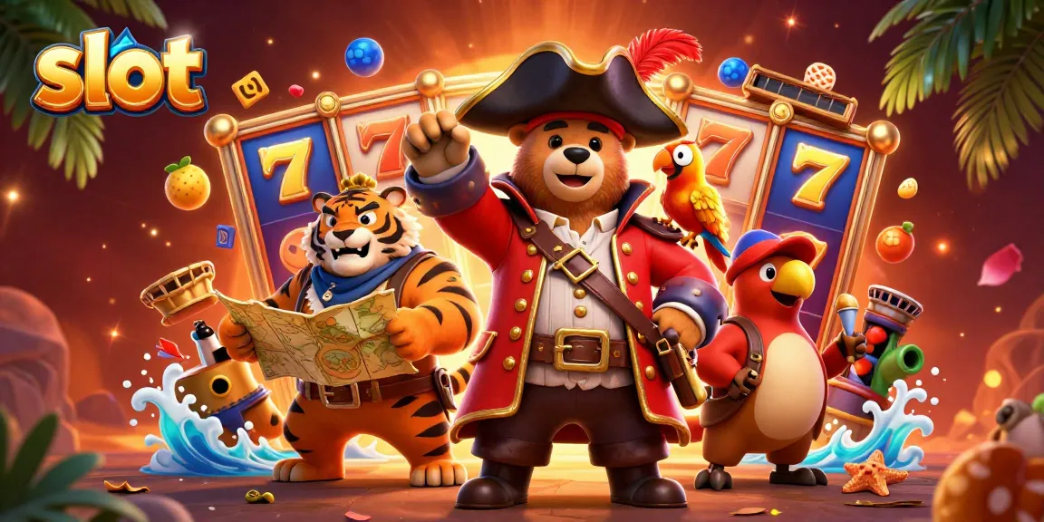Experience thrilling slot adventures with pirate bear, tiger first mate, and golden parrot amid jackpot visuals.