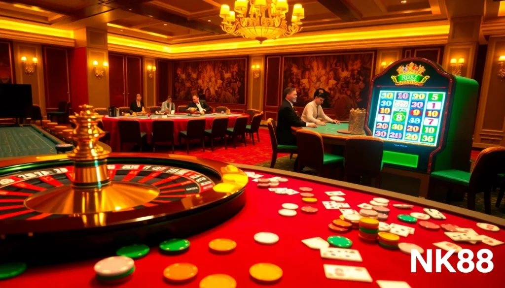 Experience the thrill of gambling at NK88 with vibrant casino tables and exciting gameplay.