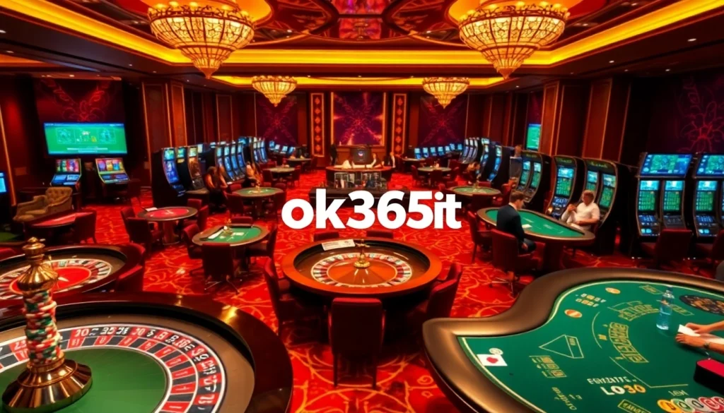 Engaging gambling scene showcasing tables and excitement around https://ok365t.fit/ with casino games and players.