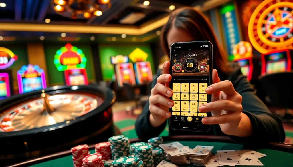 Play thrilling games on the lucky88 app in a vibrant casino atmosphere.