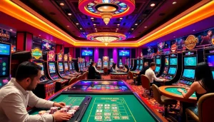 Pemain menikmati permainan slot di Ratu123, menampilkan suasana permainan yang meriah dan kegembiraan.