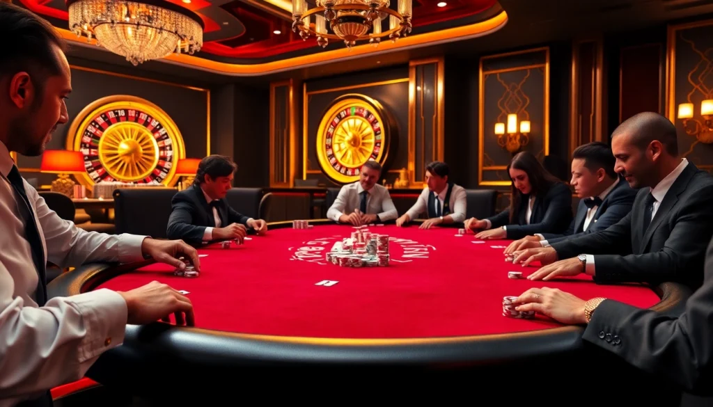 Players engaging in thrilling poker action at XX 88 casino table with vibrant chips and cards.