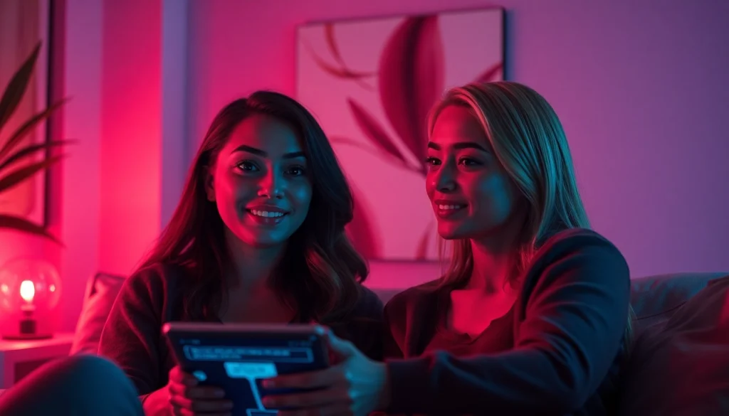 Engaging ai chat porn scene depicting avatars in a cozy virtual chat room.