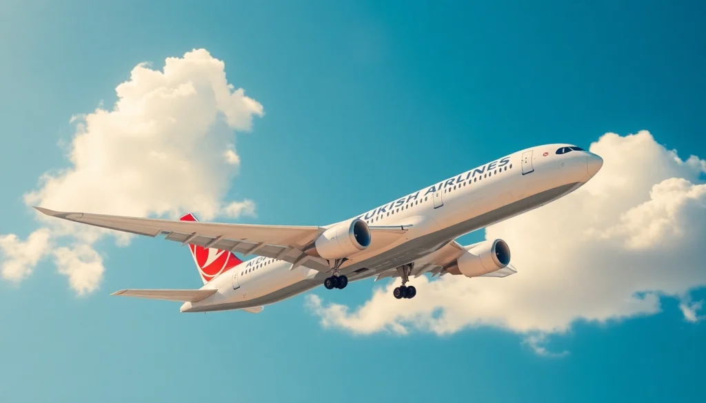 Dynamic view of TK88 flight by Turkish Airlines soaring through a clear sky.