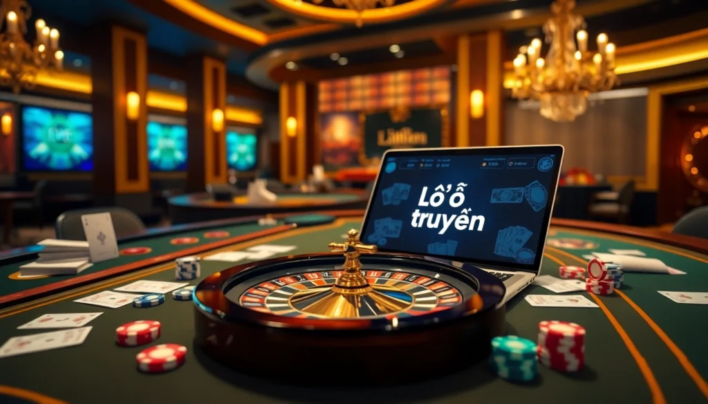 Engaging online gambling scene promoting Lô đề trực tuyến with casino elements and excitement.